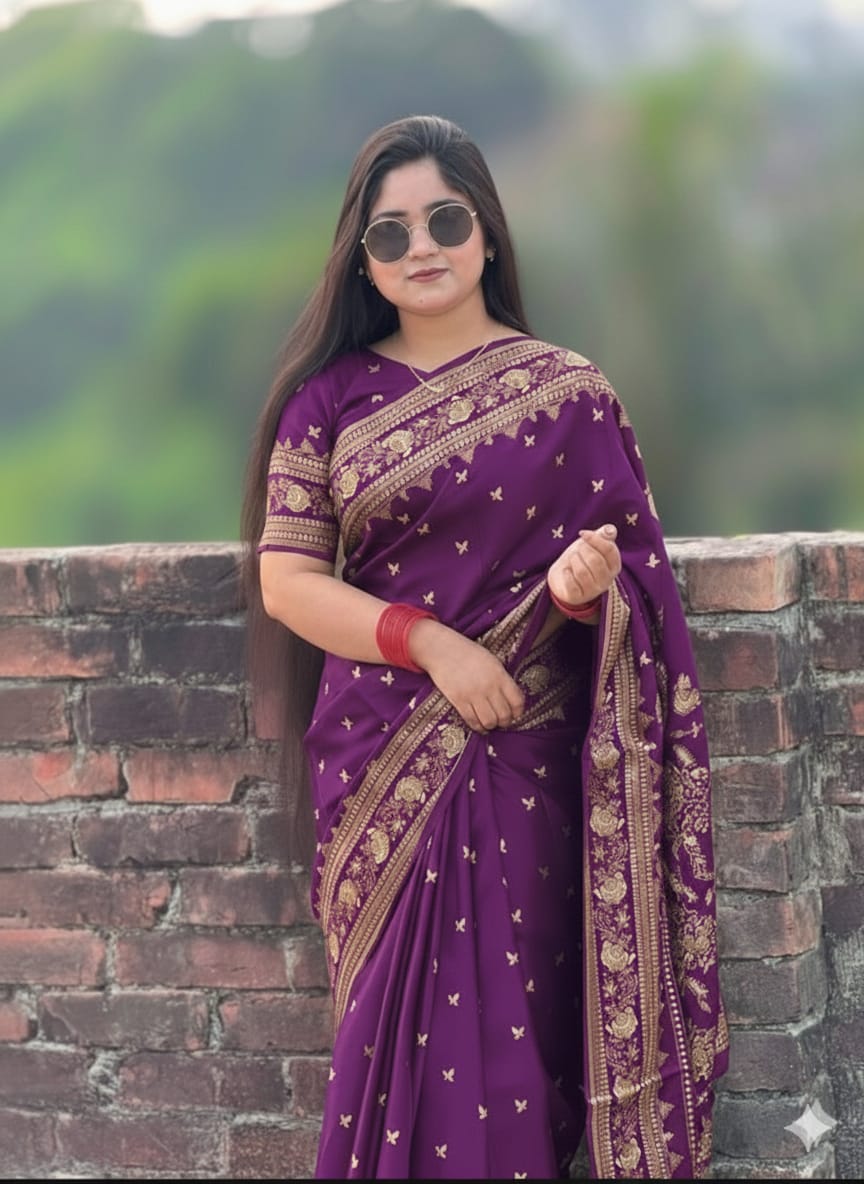Women's Silk Saree in Screen Print with Matching Blouse