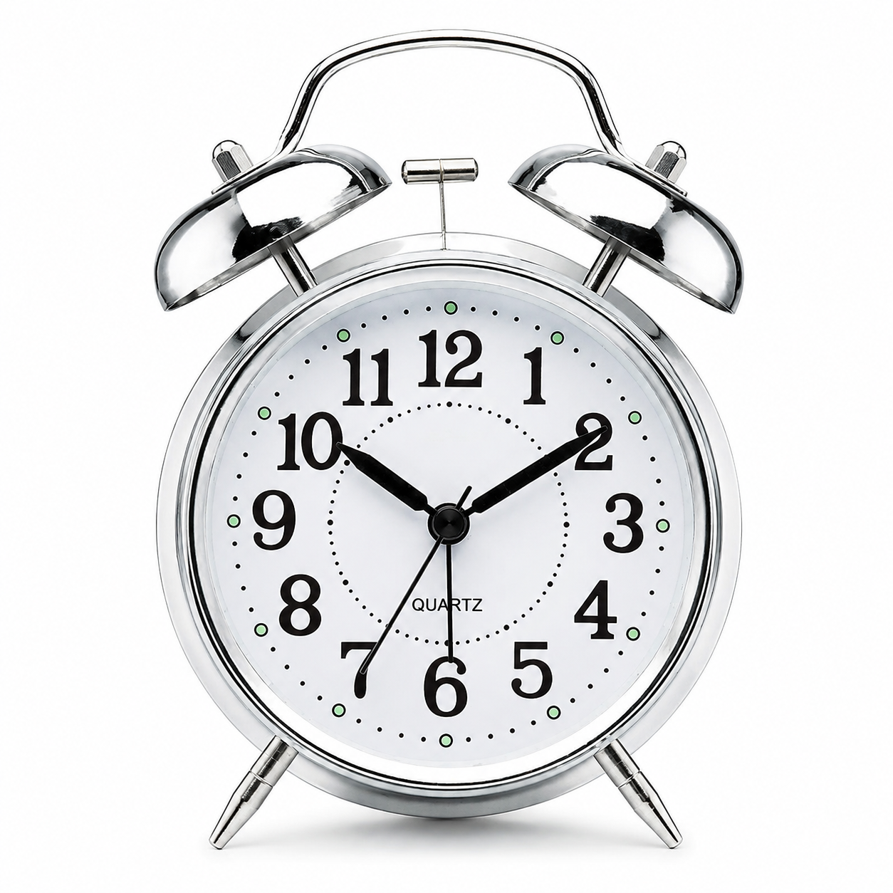 Round Copper Metal Twin Bell Alarm Clock – Non-Ticking Retro Desk Clock with Loud Ring for Morning Wake Up (Durable Metal Design)