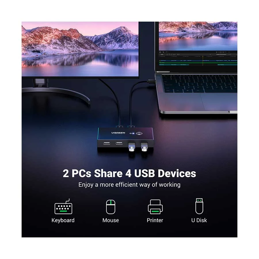 UGREEN US216 30767 Dual USB to 4-Port USB Hub 1.5 Meter Black