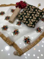 Semi-Stitched Georgette Embroidery Three Piece, Up to 52, 5 Colours