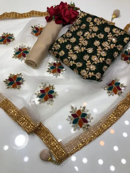 Semi-Stitched Georgette Embroidery Three Piece, Up to 52, 5 Colours