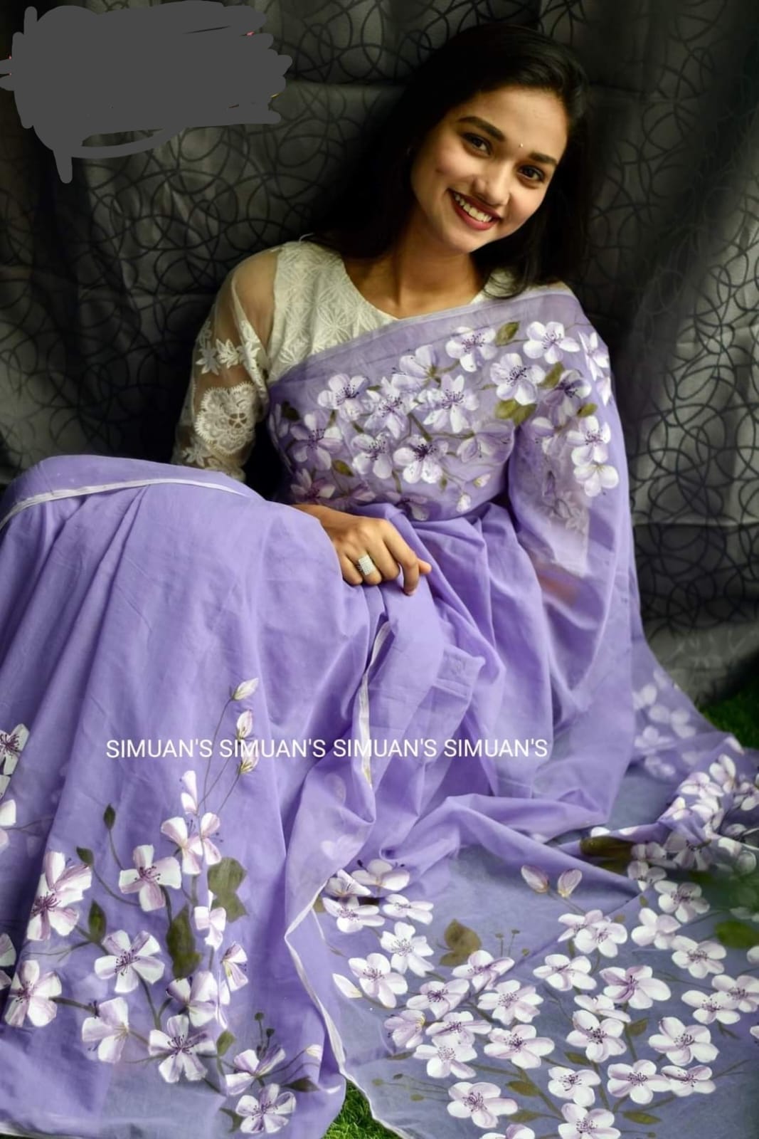 Half Silk Saree with Hand Brush Print, 12 Haath Length