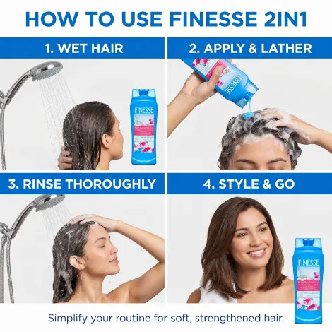 Finesse Restore + Strengthen Moisturizing 2in1 Shampoo + Conditioner 384ml (Canada)