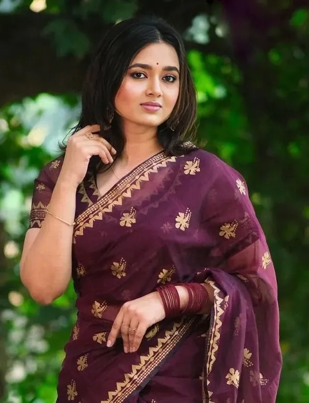 Semi Muslin Afsan Print Saree with Blouse Piece, 14 Haath