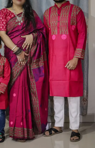 Matching Dhupian Silk Saree and Panjabi for Couples, 6 Colours