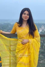 Semi Muslin Block Print Saree with Cotton Voile Blouse Piece