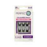 Perfect 10 Stardust False Coloured Nails With Glue Black & Sliver Nails 48 Pices (China)