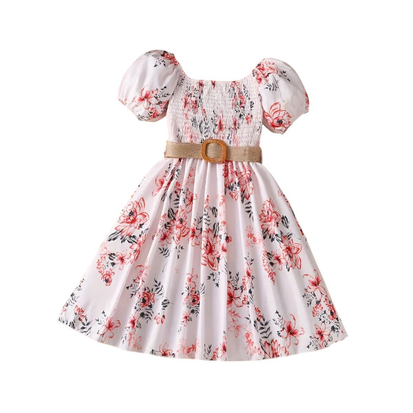 Flower Gown Elegant Floral Fit Dress for Girls with Belt