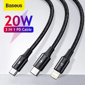 Baseus PD 20W Rapid Series 3-in-1 Fast Charging Data Cable Type-C to M+L+C