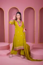 Georgette Three Piece with Dollar and Embroidery Work, 6 Colours