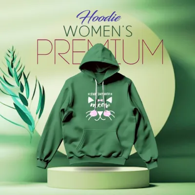 Premium Comfortable (Meow-Green) Ladies winter hoodie