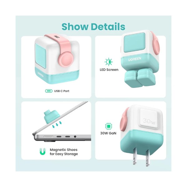 Ugreen Nexode RG CD359 USB-C 30W GaN Pink Blue Charger (2 Pin, US)