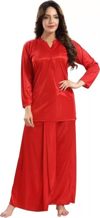 Women's Satin Top and Lungi Night Set, Long Sleeve