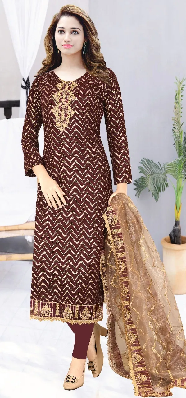 Women's AC Cotton Three Piece with Embroidery and All-Over Print
