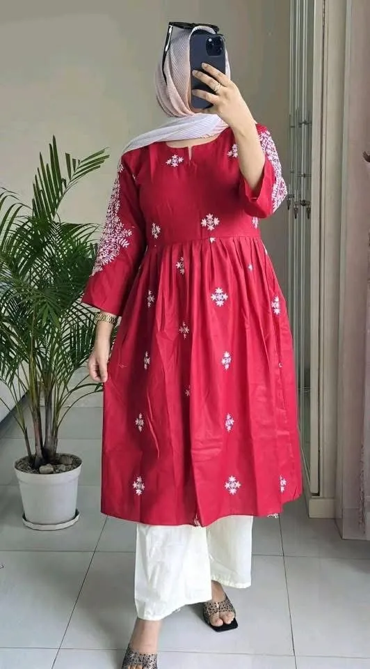 Women's Anarkali Two Piece Gown, AC Cotton with Embroidery