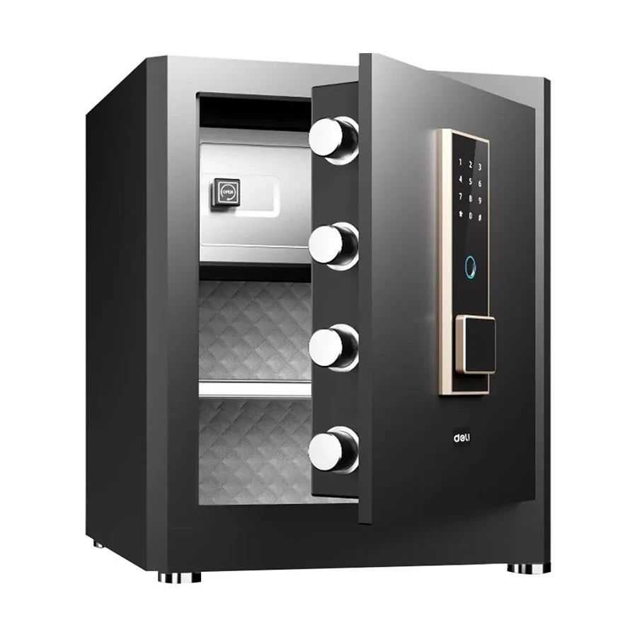Deli ET595 Fingerprint Digital Safe Box with Key & Password, Black