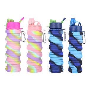 BZY Foldable Drinking Water Bottle Leakproof Fold Silicone Water Bottles Cup With Straw Outdoor Hiking Camping 500ml
