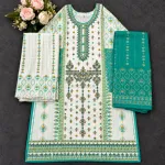 Premium Off-White & Sea-Green Cotton Three-Piece Set