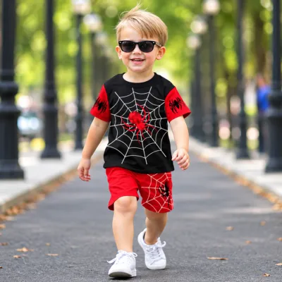Spider-Web with Red Accent Boys Summer Two-Piece Set