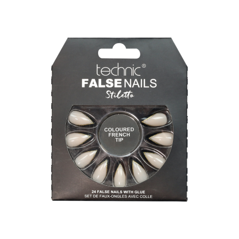 Technic Stiletto 24 False Nails With Glue - Coloured French Tip (China)