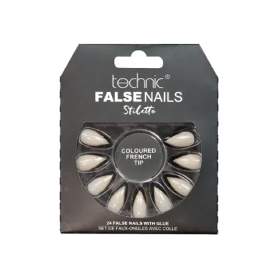Technic Stiletto 24 False Nails With Glue - Coloured French Tip (China)