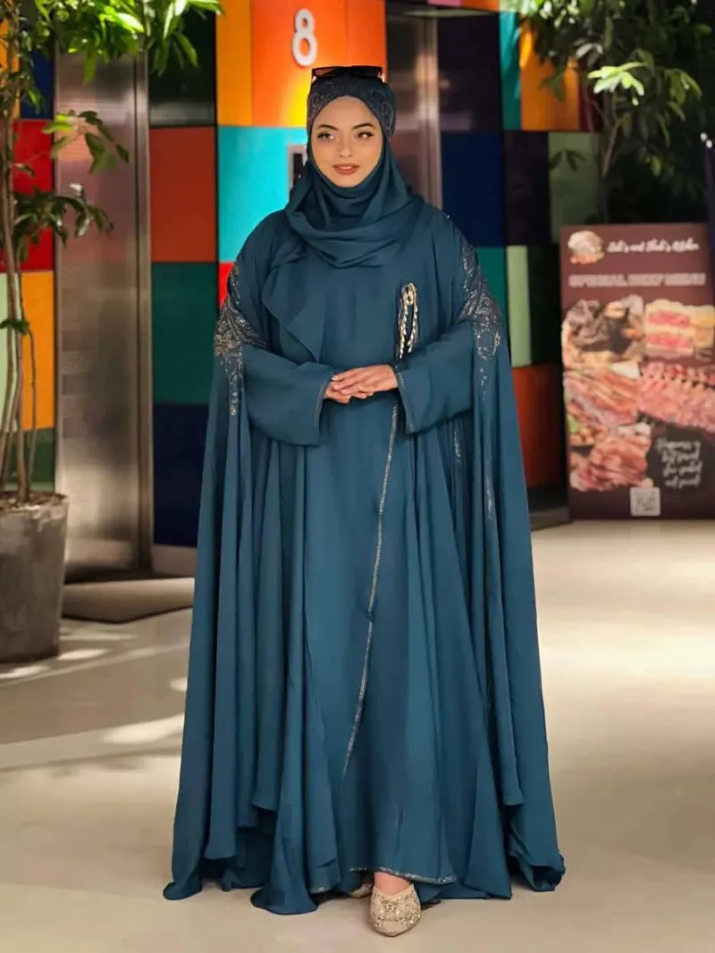 Nurjahan Stone Work Abaya in Cherry Fabric, 5 Colours