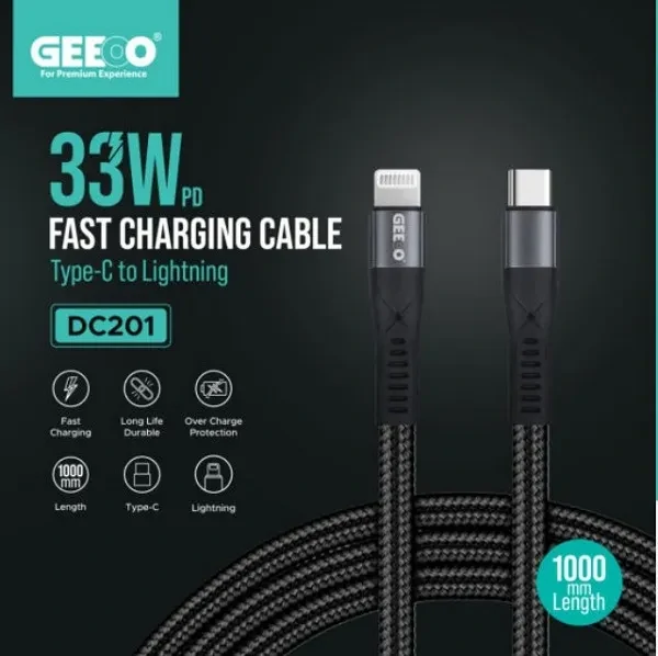 Geeoo DC 201 Type C To Lightning 33w PD Charging Cable