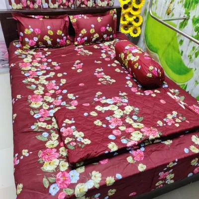 5 Piece AC Katha Set with King Size Bed Sheet, Pure Cotton Twill