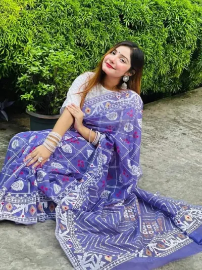 Half Silk Screen Print Saree with Hand Printed Design, 6 Colours