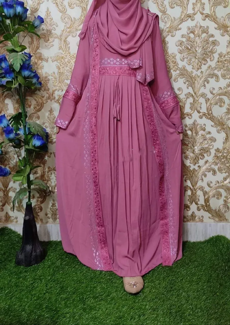 Embroidery and Stone Work Koti Borka with Hijab