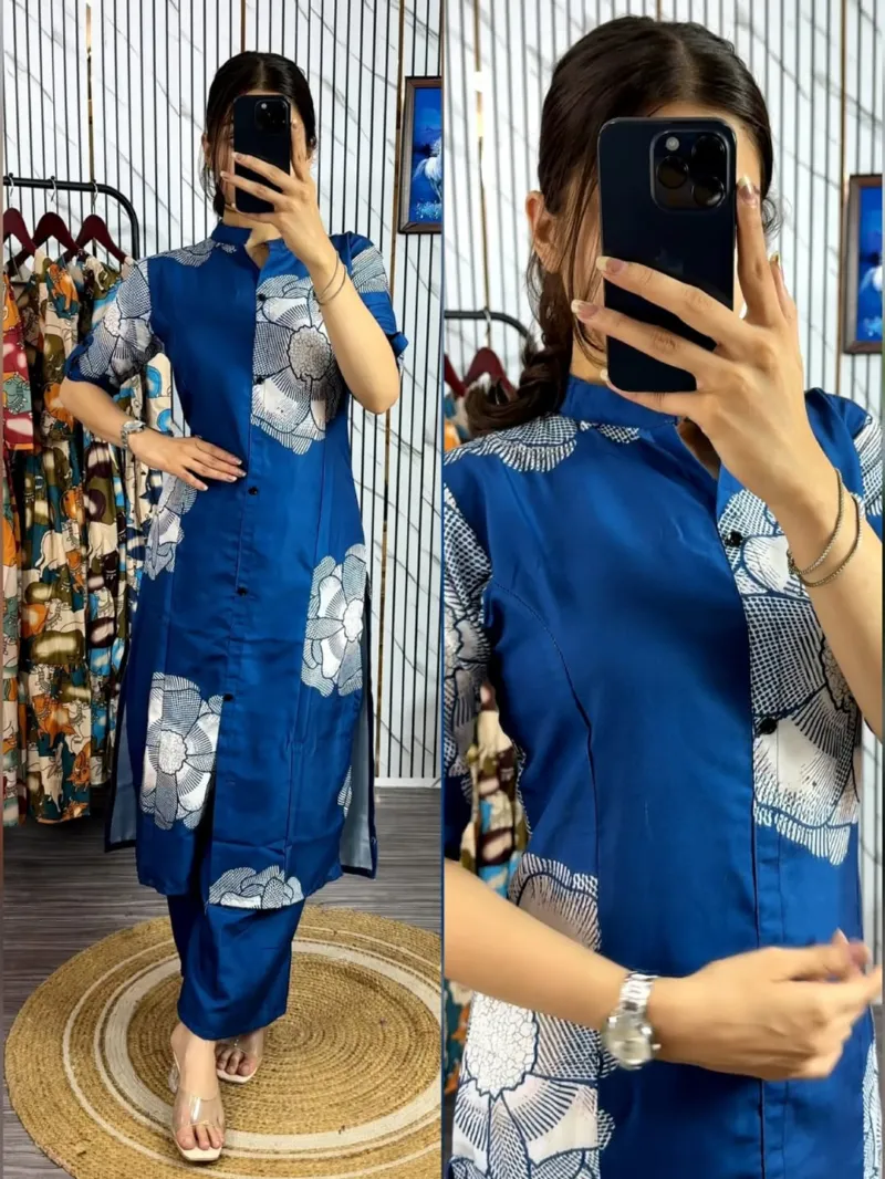 Women's Two Piece Kurti Set, Screen Print Pure Cotton
