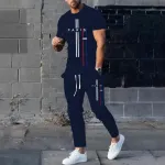 Men's Mesh Fabric T-Shirt and Full Pant Set, Sizes M and L