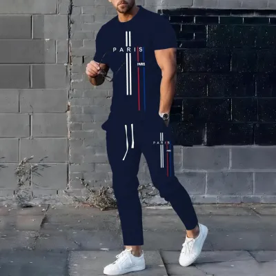 Men's Mesh Fabric T-Shirt and Full Pant Set, Sizes M and L