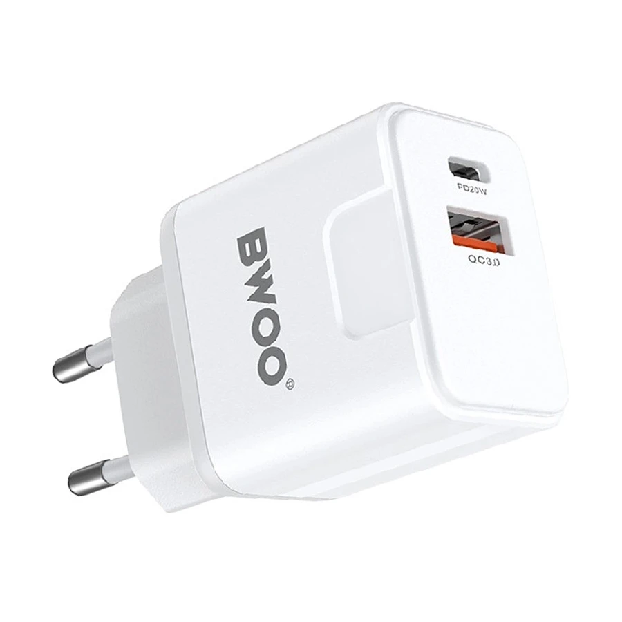 Bwoo BO-CDA157C-C 20W QC 3.0 USB & USB-C Charger with Cable White (EU)