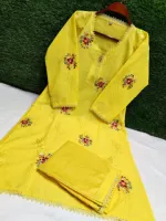 Cotton Two Piece with Aari Work, Kameez and Salwar, M and L