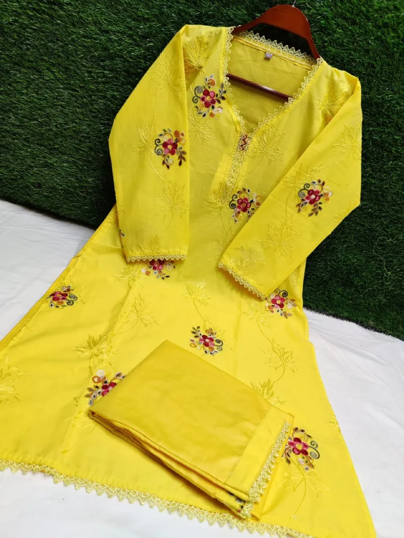Cotton Two Piece with Aari Work, Kameez and Salwar, M and L