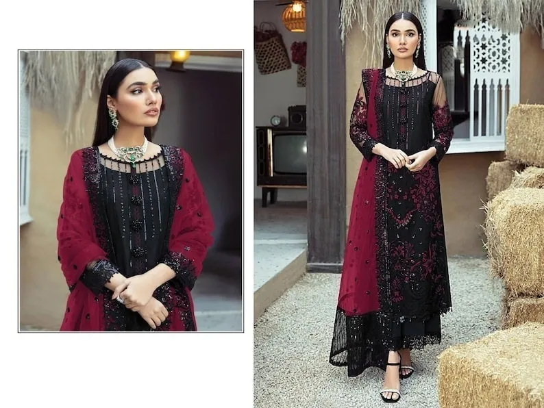 Women's Readymade Georgette Three Piece with Embroidery, Body 43 Inch