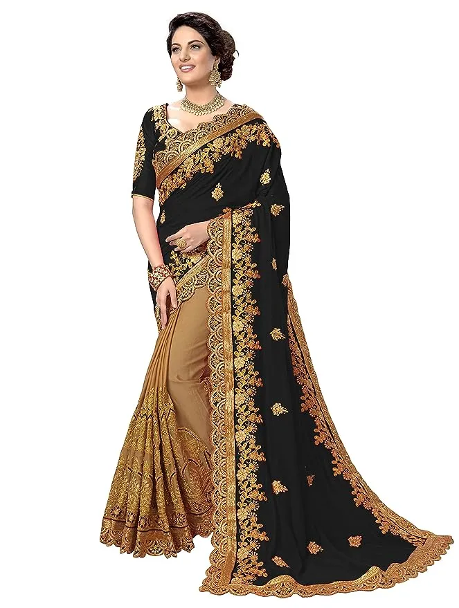 Georgette Saree with Full Body Embroidery and Blouse Piece
