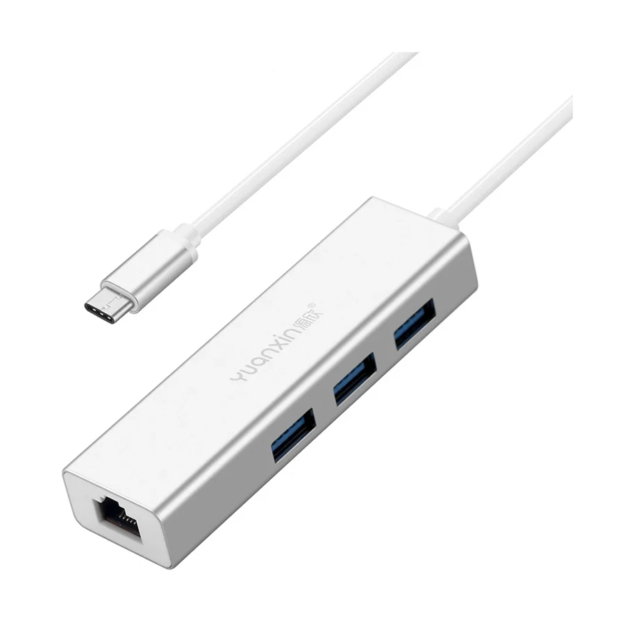 Yuanxin X-3561T Type-C to Tri USB & Gigabit LAN Hub White