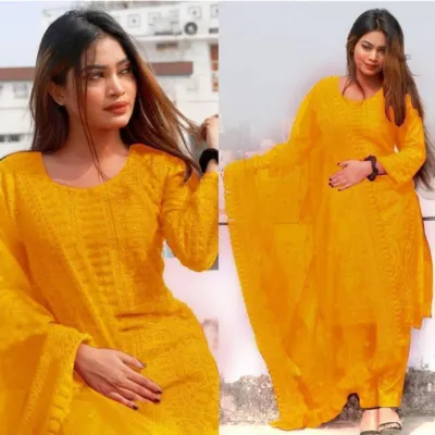 Aari Work Unstitched Three Piece with Kuchi Orna