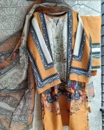 Women's Silk Digital Print Three Piece with Soft Cotton Orna