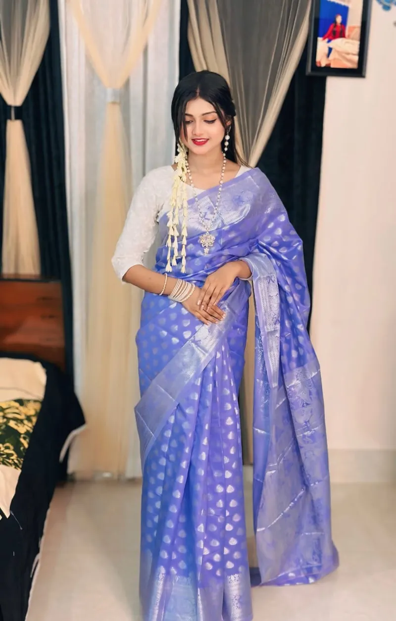 Soft Silk Katan Festive Saree with Intricate Buti, No Blouse