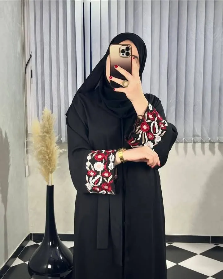 Women's Embroidered Borka Set with Hijab and Niqab, Up to Size 58