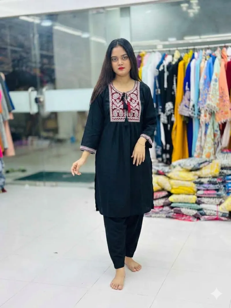Women's Embroidered Silk Two Piece, Free Size 32 to 42