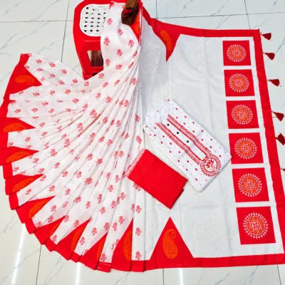 Traditional Alpana Print Couple Set - Red & White Puja Collection