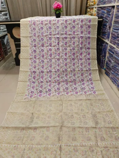 Half Silk Saree with Skin Print Work, No Blouse Piece