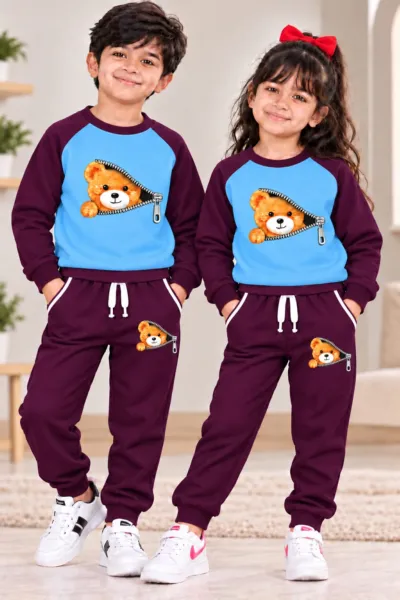 Boys' and Girls' Brushed Cotton Sweatshirt Set, 300 GSM, 3 Colours