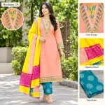 Premium Boutique Peach Cotton Unstitched Three-Piece Suit - Boutique 28