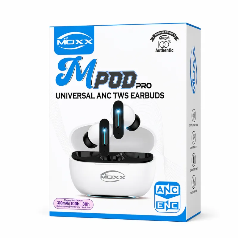 MOXX MPod Pro ANC True Wireless Earbuds – Bluetooth 5.4 TWS with Active & Environmental Noise Cancellation, Dual HD Mics & 30H Battery