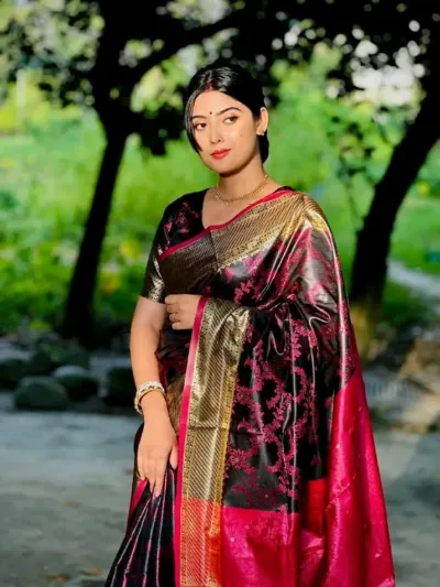 Banarasi Katan Silk Saree with Zari Work and Blouse Piece